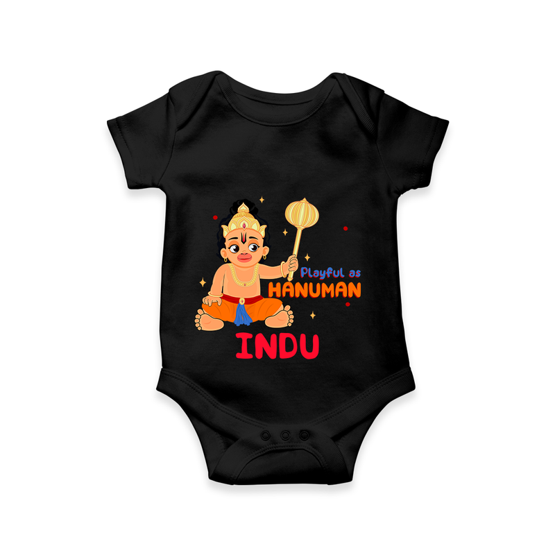 Stand out with eye-catching "Playful As Hanuman" designs of Customised Romper for Kids - BLACK - 0 - 3 Months Old (Chest 16")