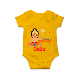 Stand out with eye-catching "Playful As Hanuman" designs of Customised Romper for Kids - CHROME YELLOW - 0 - 3 Months Old (Chest 16")