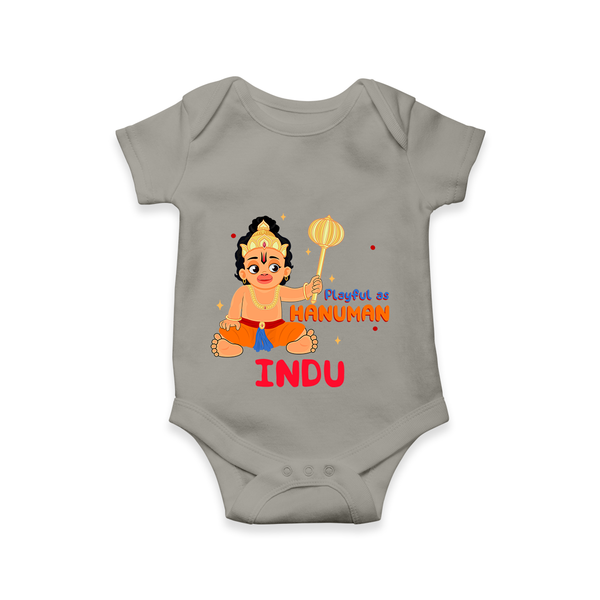 Stand out with eye-catching "Playful As Hanuman" designs of Customised Romper for Kids - GREY - 0 - 3 Months Old (Chest 16")