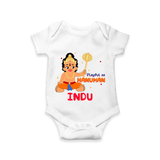 Stand out with eye-catching "Playful As Hanuman" designs of Customised Romper for Kids - WHITE - 0 - 3 Months Old (Chest 16")