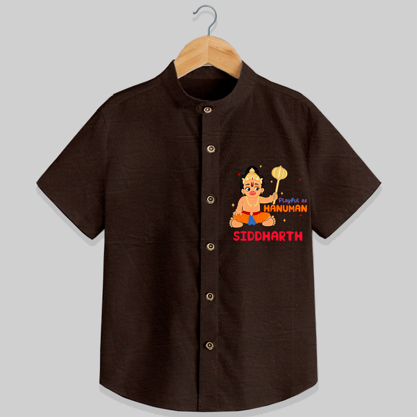 Stand out with eye-catching "Playful As Hanuman" designs of Customised   Shirt for kids - CHOCOLATE BROWN - 0 - 6 Months Old (Chest 21")