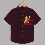 Stand out with eye-catching "Playful As Hanuman" designs of Customised   Shirt for kids - MAROON - 0 - 6 Months Old (Chest 21")