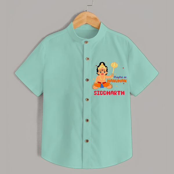 Stand out with eye-catching "Playful As Hanuman" designs of Customised   Shirt for kids - MINT GREEN - 0 - 6 Months Old (Chest 21")