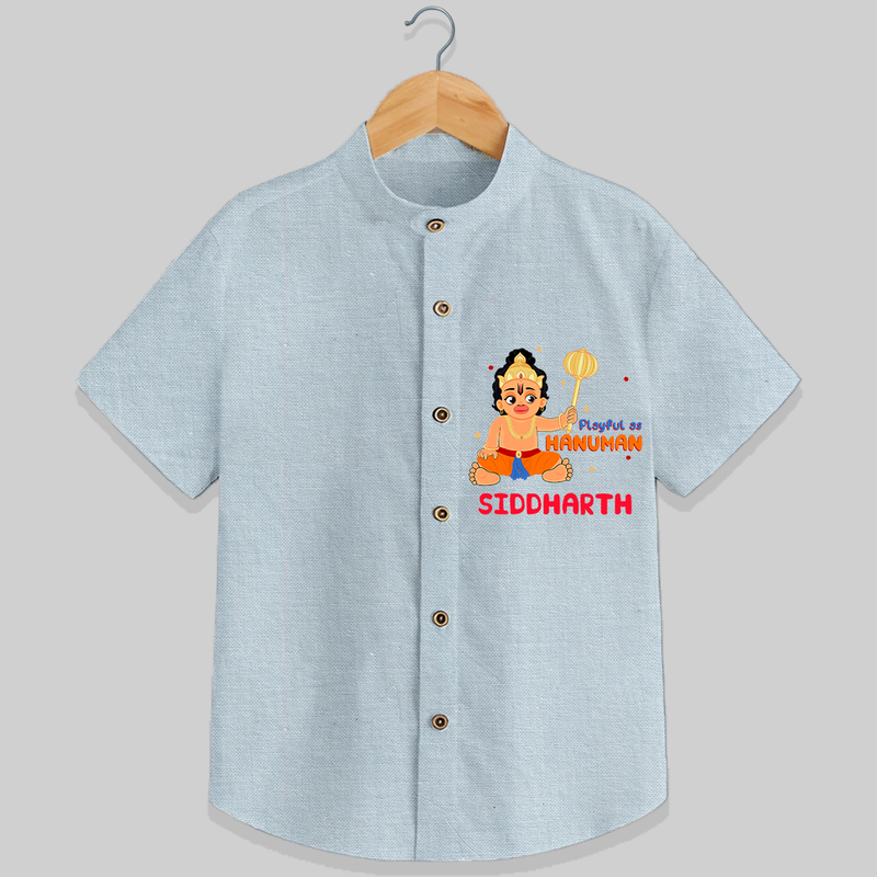 Stand out with eye-catching "Playful As Hanuman" designs of Customised   Shirt for kids - PASTEL BLUE CHAMBREY - 0 - 6 Months Old (Chest 21")