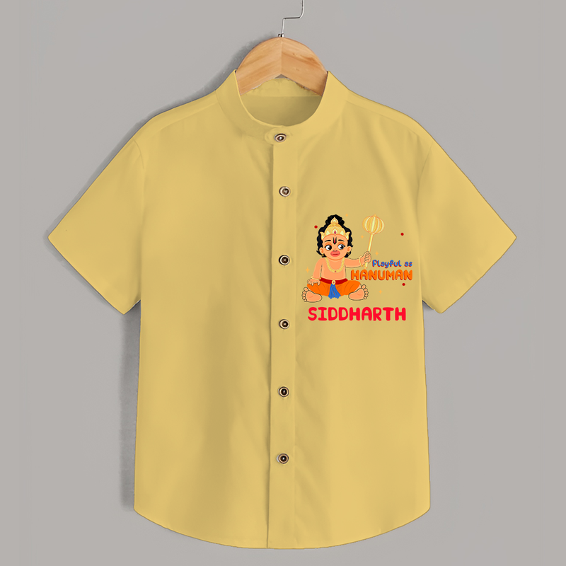 Stand out with eye-catching "Playful As Hanuman" designs of Customised   Shirt for kids - YELLOW - 0 - 6 Months Old (Chest 21")