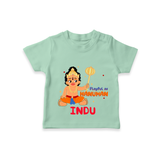Stand out with eye-catching "Playful As Hanuman" designs of Customised T-Shirt for Kids - MINT GREEN - 0 - 5 Months Old (Chest 17")
