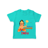 Stand out with eye-catching "Playful As Hanuman" designs of Customised T-Shirt for Kids - TEAL - 0 - 5 Months Old (Chest 17")