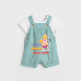 Embrace tradition with "Strong & Mighty Like Hanuman" Customised Dungaree set for Kids - AQUA BLUE - 0 - 3 Months Old (Chest 17")