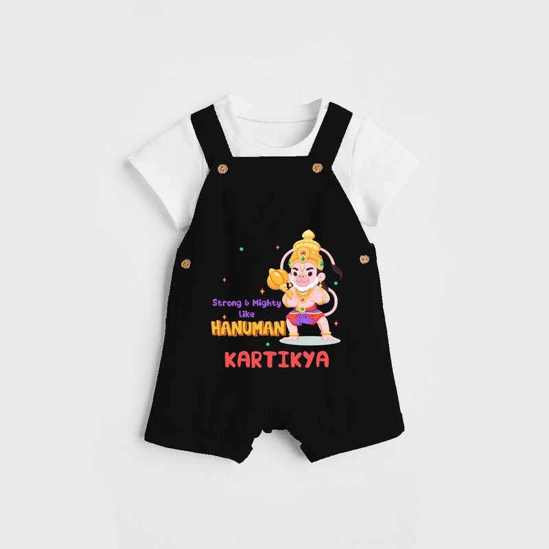 Embrace tradition with "Strong & Mighty Like Hanuman" Customised Dungaree set for Kids - BLACK - 0 - 3 Months Old (Chest 17")