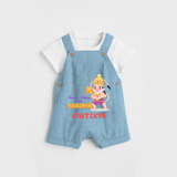 Embrace tradition with "Strong & Mighty Like Hanuman" Customised Dungaree set for Kids - SKY BLUE - 0 - 3 Months Old (Chest 17")