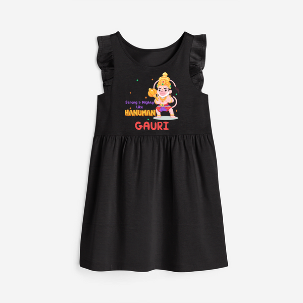 Embrace tradition with "Strong & Mighty Like Hanuman" Customised Girls Frock - BLACK - 0 - 6 Months Old (Chest 18")