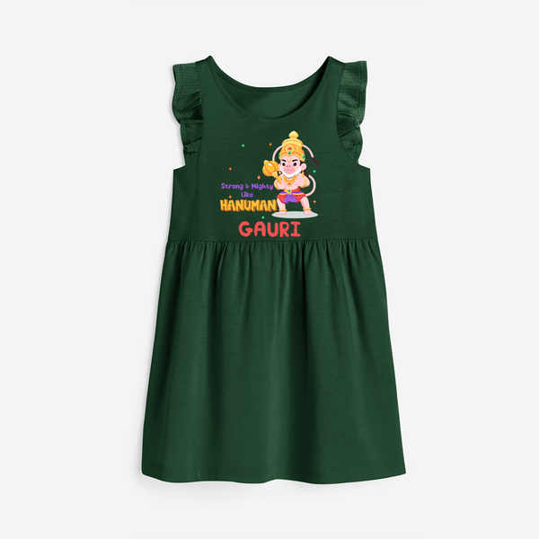 Embrace tradition with "Strong & Mighty Like Hanuman" Customised Girls Frock - BOTTLE GREEN - 0 - 6 Months Old (Chest 18")