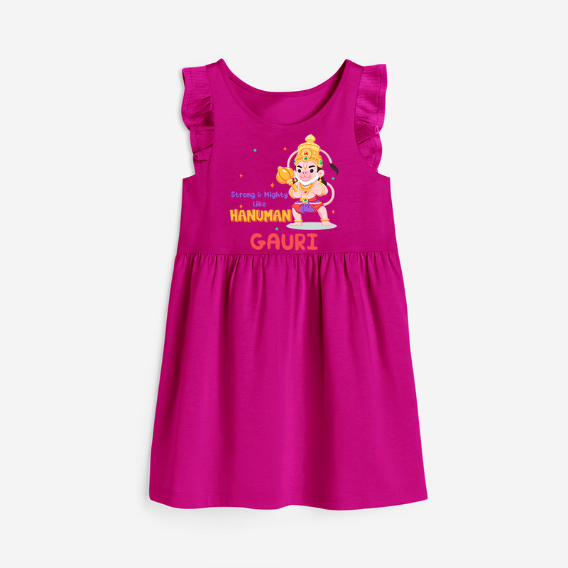 Embrace tradition with "Strong & Mighty Like Hanuman" Customised Girls Frock - HOT PINK - 0 - 6 Months Old (Chest 18")