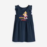 Embrace tradition with "Strong & Mighty Like Hanuman" Customised Girls Frock - NAVY BLUE - 0 - 6 Months Old (Chest 18")
