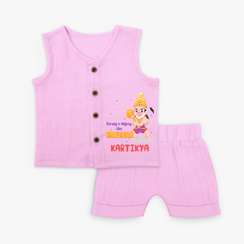 Embrace tradition with "Strong & Mighty Like Hanuman" Customised Jabla set for Kids - LAVENDER ROSE - 0 - 3 Months Old (Chest 9.8")