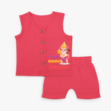 Embrace tradition with "Strong & Mighty Like Hanuman" Customised Jabla set for Kids - TART - 0 - 3 Months Old (Chest 9.8")