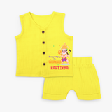 Embrace tradition with "Strong & Mighty Like Hanuman" Customised Jabla set for Kids - YELLOW - 0 - 3 Months Old (Chest 9.8")