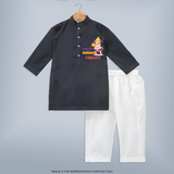 Embrace tradition with "Strong & Mighty Like Hanuman" Customised  Kurta set for kids - DARK GREY - 0 - 6 Months Old (Chest 22", Waist 18", Pant Length 16")