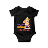 Embrace tradition with "Strong & Mighty Like Hanuman" Customised Romper for Kids - BLACK - 0 - 3 Months Old (Chest 16")