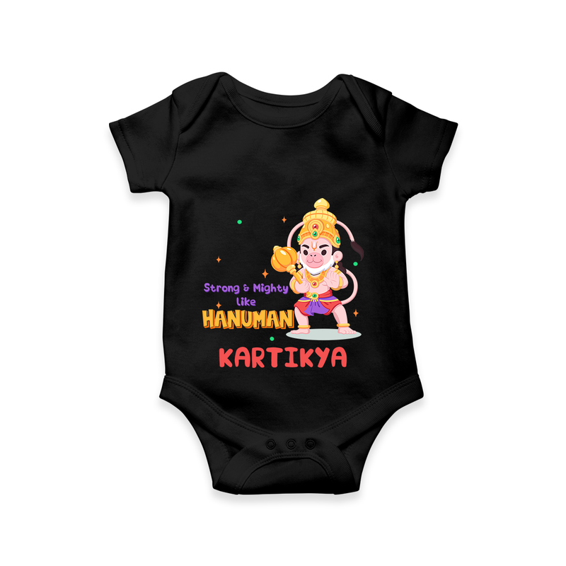 Embrace tradition with "Strong & Mighty Like Hanuman" Customised Romper for Kids - BLACK - 0 - 3 Months Old (Chest 16")