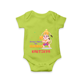 Embrace tradition with "Strong & Mighty Like Hanuman" Customised Romper for Kids - LIME GREEN - 0 - 3 Months Old (Chest 16")