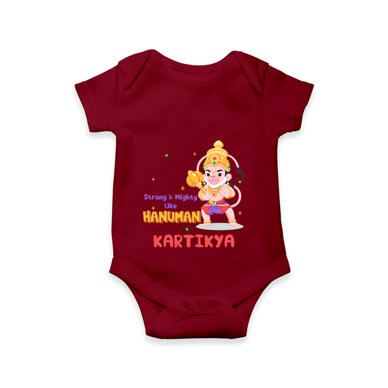 Embrace tradition with "Strong & Mighty Like Hanuman" Customised Romper for Kids - MAROON - 0 - 3 Months Old (Chest 16")