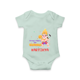 Embrace tradition with "Strong & Mighty Like Hanuman" Customised Romper for Kids - MINT GREEN - 0 - 3 Months Old (Chest 16")