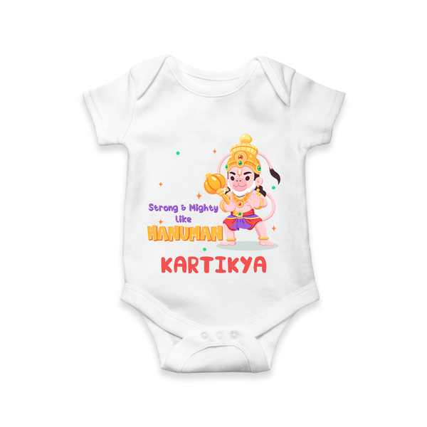 Embrace tradition with "Strong & Mighty Like Hanuman" Customised Romper for Kids - WHITE - 0 - 3 Months Old (Chest 16")