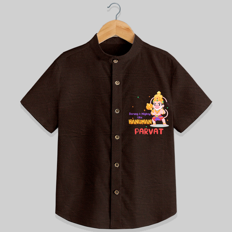 Embrace tradition with "Strong & Mighty Like Hanuman" Customised  Shirt for kids - CHOCOLATE BROWN - 0 - 6 Months Old (Chest 21")