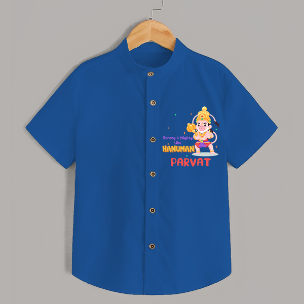 Embrace tradition with "Strong & Mighty Like Hanuman" Customised  Shirt for kids - COBALT BLUE - 0 - 6 Months Old (Chest 21")