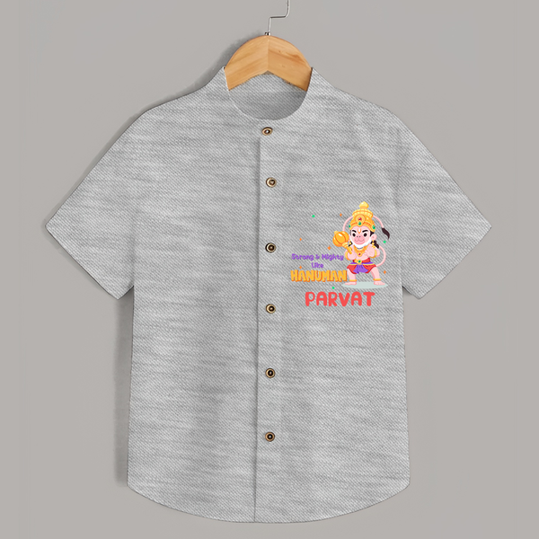 Embrace tradition with "Strong & Mighty Like Hanuman" Customised  Shirt for kids - GREY SLUB - 0 - 6 Months Old (Chest 21")