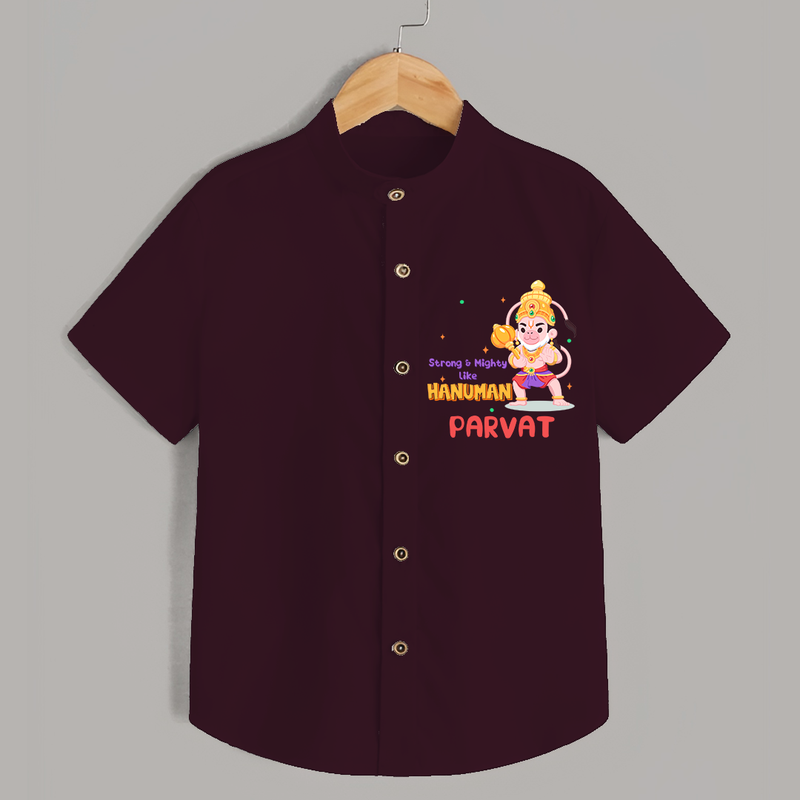 Embrace tradition with "Strong & Mighty Like Hanuman" Customised  Shirt for kids - MAROON - 0 - 6 Months Old (Chest 21")
