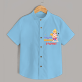 Embrace tradition with "Strong & Mighty Like Hanuman" Customised  Shirt for kids - SKY BLUE - 0 - 6 Months Old (Chest 21")