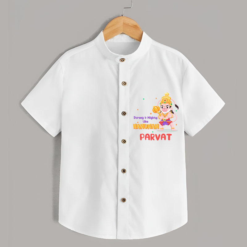Embrace tradition with "Strong & Mighty Like Hanuman" Customised  Shirt for kids - WHITE - 0 - 6 Months Old (Chest 21")