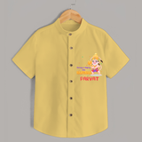 Embrace tradition with "Strong & Mighty Like Hanuman" Customised  Shirt for kids - YELLOW - 0 - 6 Months Old (Chest 21")
