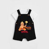 Shine with joy in our "My 1st Hanuman Jayanti" Customised Dungaree set for Kids - BLACK - 0 - 3 Months Old (Chest 17")