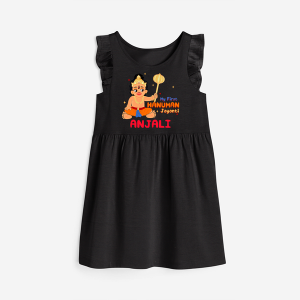 Shine with joy in our "My 1st Hanuman Jayanti" Customised Girls Frock - BLACK - 0 - 6 Months Old (Chest 18")