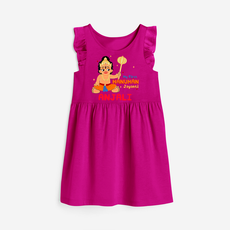 Shine with joy in our "My 1st Hanuman Jayanti" Customised Girls Frock - HOT PINK - 0 - 6 Months Old (Chest 18")