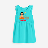 Shine with joy in our "My 1st Hanuman Jayanti" Customised Girls Frock - LIGHT BLUE - 0 - 6 Months Old (Chest 18")