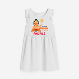 Shine with joy in our "My 1st Hanuman Jayanti" Customised Girls Frock - WHITE - 0 - 6 Months Old (Chest 18")