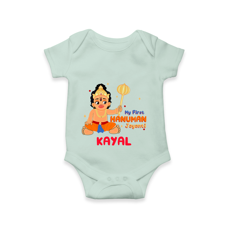 Shine with joy in our "My 1st Hanuman Jayanti" Customised Romper for Kids - MINT GREEN - 0 - 3 Months Old (Chest 16")