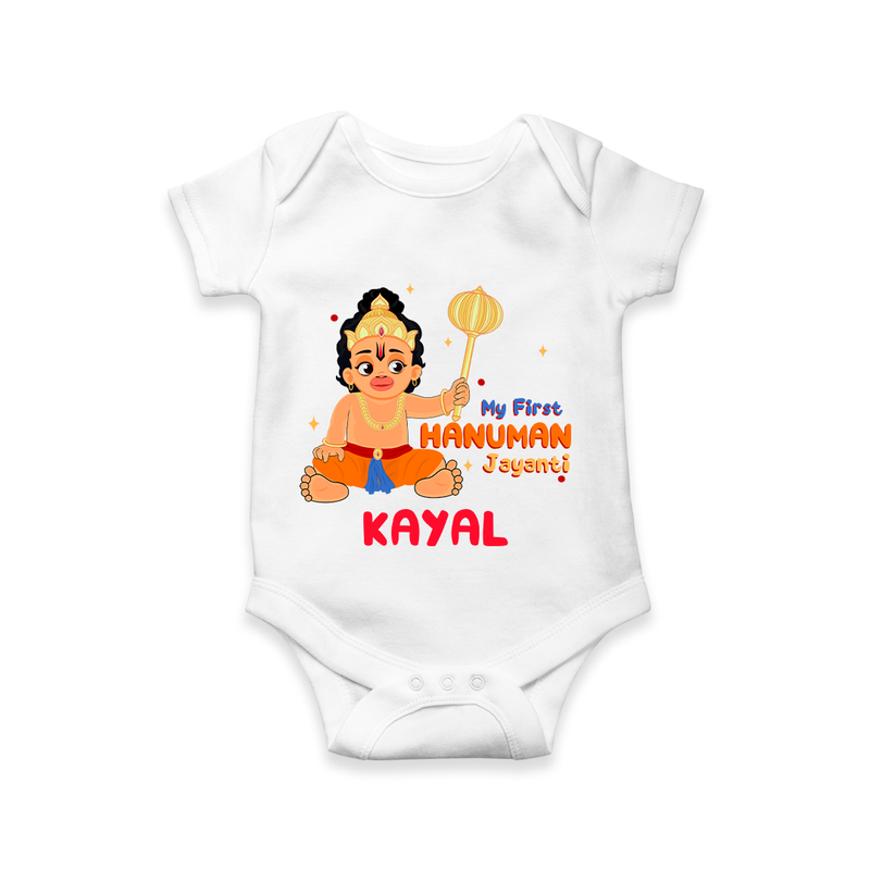 Shine with joy in our "My 1st Hanuman Jayanti" Customised Romper for Kids - WHITE - 0 - 3 Months Old (Chest 16")