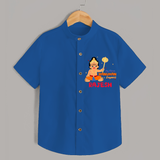 Shine with joy in our "My 1st Hanuman Jayanti" Customised  Shirt for kids - COBALT BLUE - 0 - 6 Months Old (Chest 21")