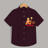 Shine with joy in our "My 1st Hanuman Jayanti" Customised  Shirt for kids - MAROON - 0 - 6 Months Old (Chest 21")