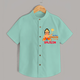 Shine with joy in our "My 1st Hanuman Jayanti" Customised  Shirt for kids - MINT GREEN - 0 - 6 Months Old (Chest 21")