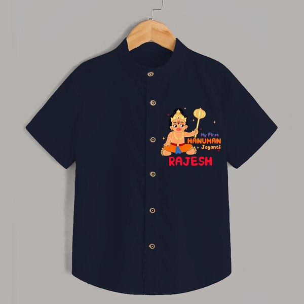 Shine with joy in our "My 1st Hanuman Jayanti" Customised  Shirt for kids - NAVY BLUE - 0 - 6 Months Old (Chest 21")