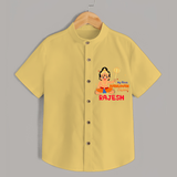 Shine with joy in our "My 1st Hanuman Jayanti" Customised  Shirt for kids - YELLOW - 0 - 6 Months Old (Chest 21")