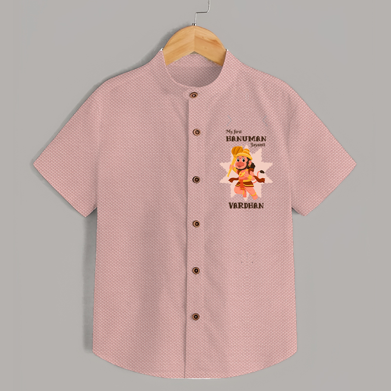 My First Hanuman Jayanthi - Strength & Devotion Begin With Our Customized Shirt For Kids With Name - PEACH - 0 - 6 Months Old (Chest 23")