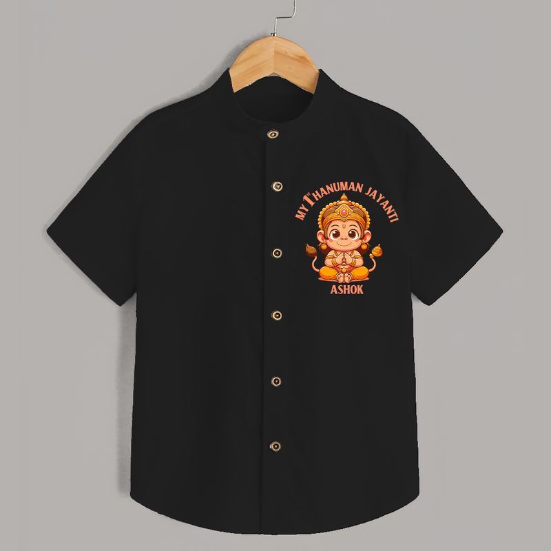 Tiny Steps, Big Devotion - My First Hanuman Jayanthi With Our Customized Shirt For Kids With Name - BLACK - 0 - 6 Months Old (Chest 23")