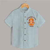 Tiny Steps, Big Devotion - My First Hanuman Jayanthi With Our Customized Shirt For Kids With Name - ARCTIC BLUE - 0 - 6 Months Old (Chest 23")